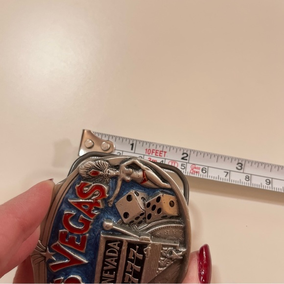 Vintage 1980's Las Vegas Heavy silver western trucker belt buckle made in USA - Picture 12 of 17